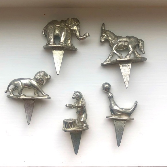 Vintage Party Supplies Set Of Kids Circus Animal Birthday Candle Holders Pewter 5 Pieces Poshmark